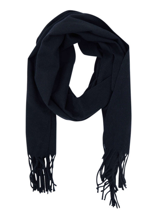 Echarpe noir en maille fine avec des franges sur les bords