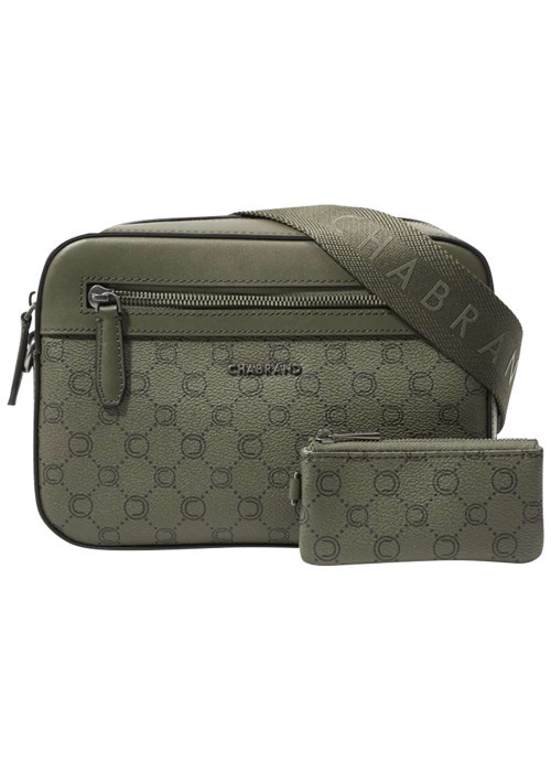 Sac à bandoulière kaki pourvu d'un motif monogramme contrasté