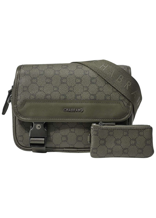 Sac à bandoulière kaki pourvu d'un motif monogramme contrasté