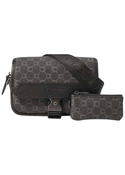Sac à bandoulière anthracite orné d'un motif monogramme contrasté
