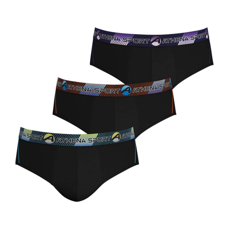 Athéna - Lot De 3 Slips Noirs Unis Avec Une Bande De Différentes Couleurs Sur Chaque Slip - Noirs