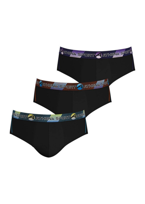 Lot de 3 slips noirs unis avec une bande de différentes couleurs sur chaque slip