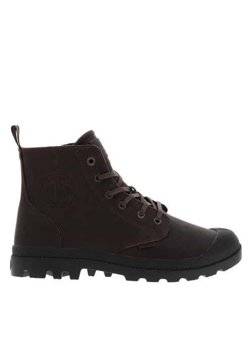 Bottines en cuir marron à talon plat avec des lacets et un zip latéral