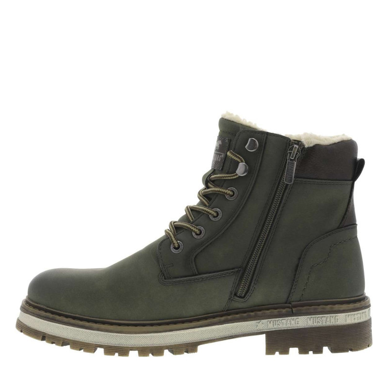 Mustang - Bottines Kaki à Talon Décroché Bas Avec Un Zip Et Des Lacets Ronds - Kaki Mustang - Bottines Kaki à Talon Décroché Bas Avec Un Zip Et Des Lacets Ronds - Kaki