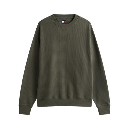 Pull en coton kaki en maille gaufrée pourvu...