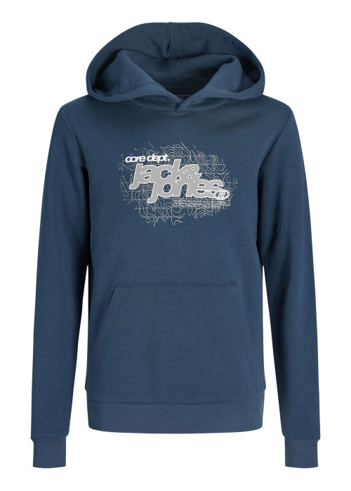 Sweat en coton mélangé bleu imprimé avec une coupe droite et un col à capuche
