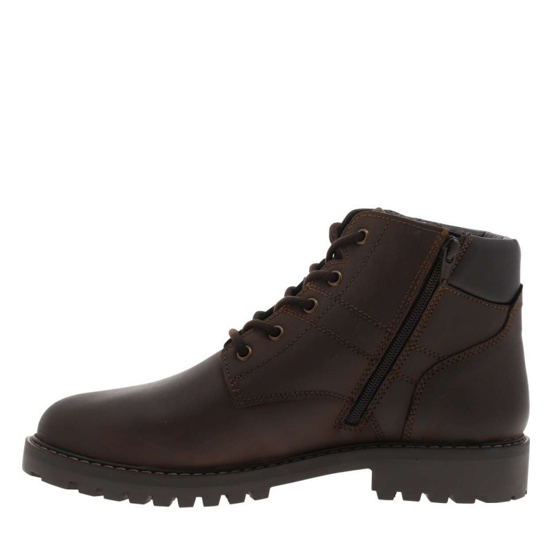 Dockers - Bottines En Cuir Café à Talon Décroché Bas Avec Un Zip Et Des Lacets Ronds - Café Dockers - Bottines En Cuir Café à Talon Décroché Bas Avec Un Zip Et Des Lacets Ronds - Café
