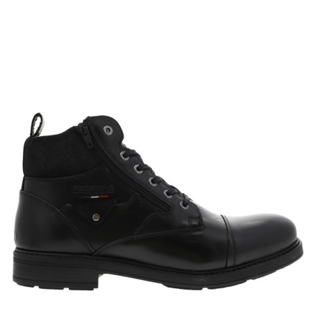 Bottines en cuir noires à talon décroché bas...