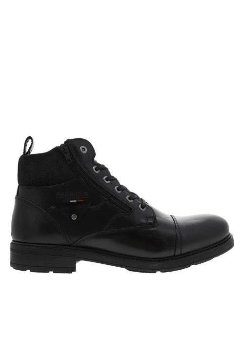 Bottines en cuir noires à talon décroché bas avec des lacets et un zip latéral