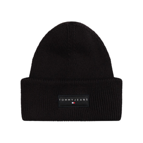 Bonnet en coton noir uni en bord-côte avec un...