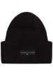 Thumbnail Bonnet en coton noir uni en bord-côte avec un tour de tête élastiqué