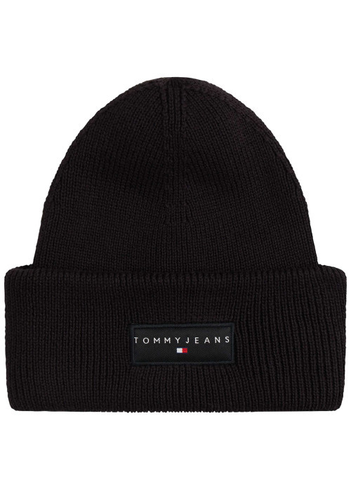 Bonnet en coton noir uni en bord-côte avec un tour de tête élastiqué