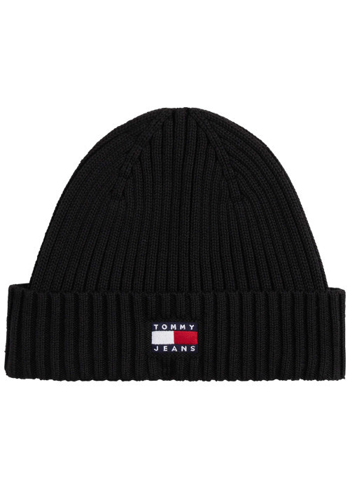 Bonnet en coton biologique noir uni avec un logo cousu à l’avant