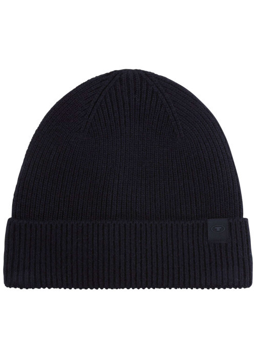 Bonnet marine uni en maille tricotée avec un logo en relief brodé