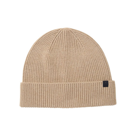 Bonnet beige uni en maille tricotée avec un...