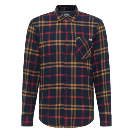 Chemise en coton marine camel et rouge à...