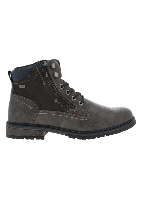 Bottines grises à talon décroché bas avec un logo embossé au talon - Image 2