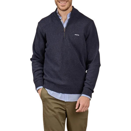 Pull Mise au Green laine mélangée avec manches longues et col camionneur marine