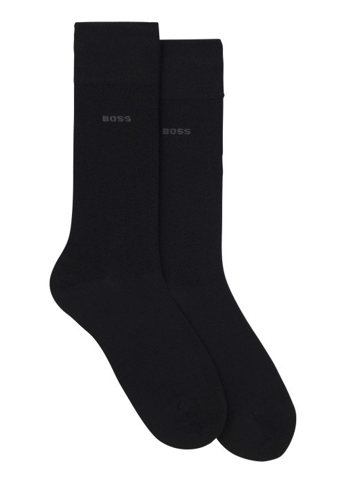 Lot de 2 paires de chaussettes hautes en coton noires unies avec logo imprimé