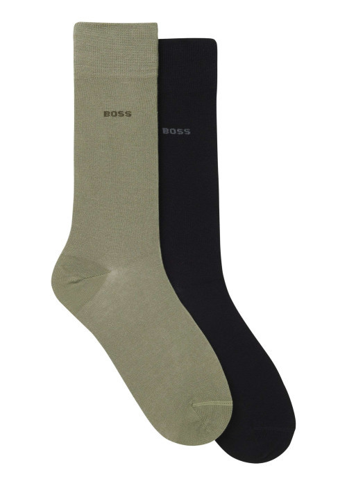 Lot de 2 paires de chaussettes hautes en coton noires et vertes unies