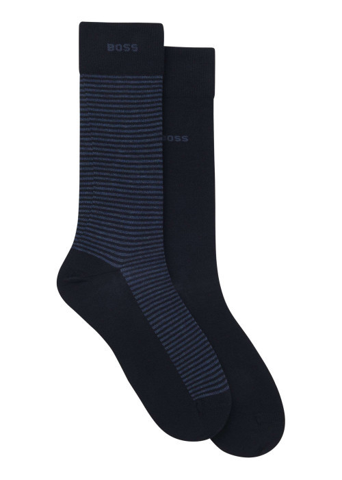 Lot de 2 paires de chaussettes hautes en coton bleu marine rayées