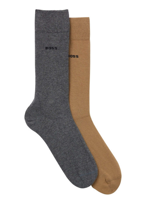 Lot de 2 paires de chaussettes hautes en coton beiges et grises unies
