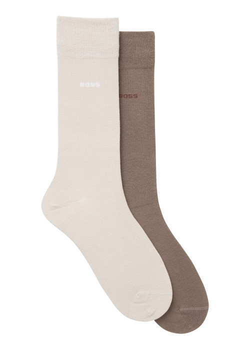 Lot de 2 paires de chaussettes hautes en coton marron et beiges unies
