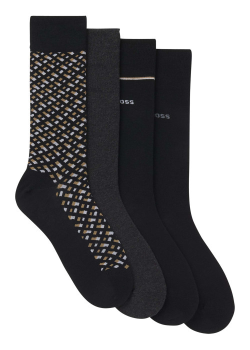 Lot de 4 paires de chaussettes hautes en coton mélangé noires unies