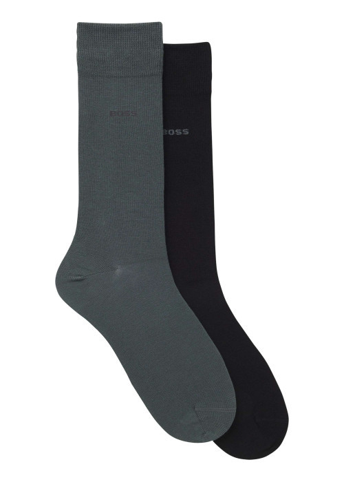 Lot de 2 paires de chaussettes hautes en coton noires et vertes unies
