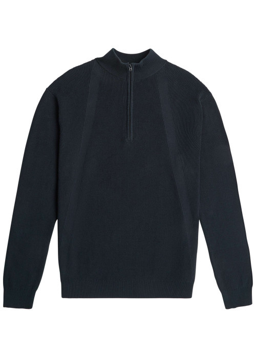 Pull en coton bleu marine en maille côtelée avec un col camionneur