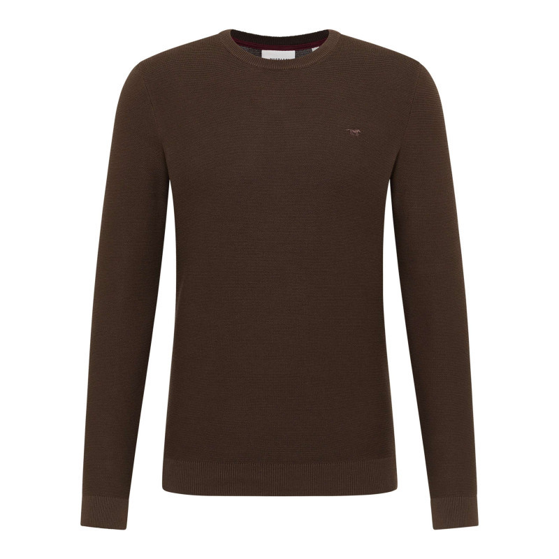 Mustang - Pull En Coton Chocolat Uni Avec Une Coupe Droite Et Un Col Rond - Chocolat Mustang - Pull En Coton Chocolat Uni Avec Une Coupe Droite Et Un Col Rond - Chocolat