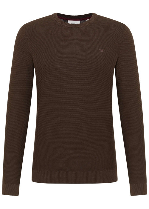 Pull en coton chocolat uni avec une coupe droite et un col rond