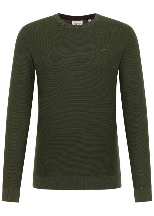 Pull en coton kaki uni avec une coupe droite et un col rond