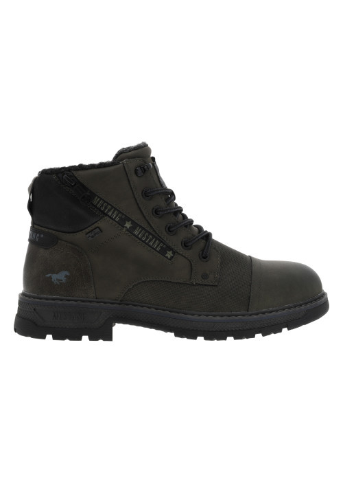 Bottines kaki à talon décroché bas avec un zip et des lacets ronds