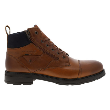 Bottines en cuir cognac à talon décroché bas...