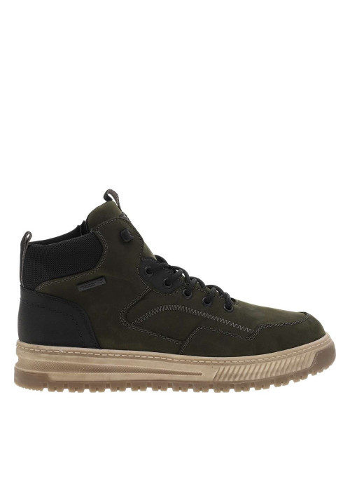 Baskets en cuir kaki à talon plat avec des lacets et un zip latéral