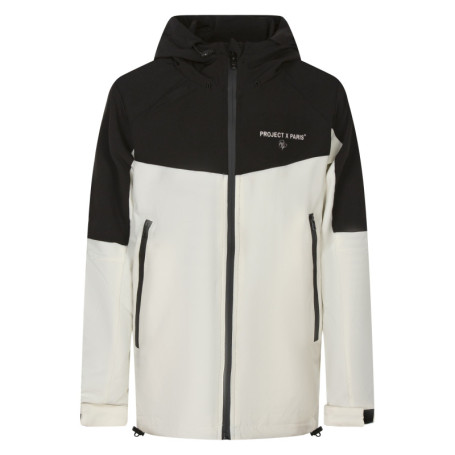 Blouson écru bicolore avec un col à capuche...