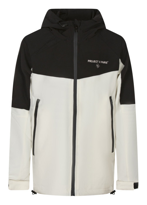 Blouson écru bicolore avec un col à capuche...