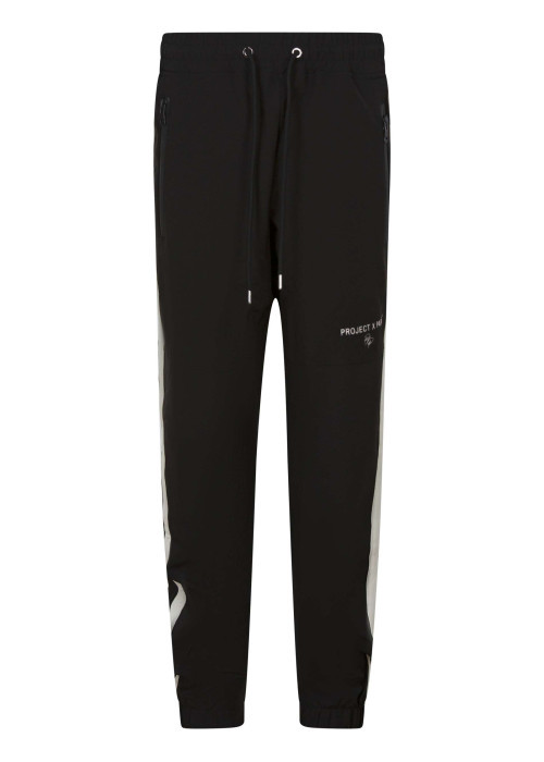 Pantalon jogging noir bicolore avec une taille élastiquée et une coupe slim