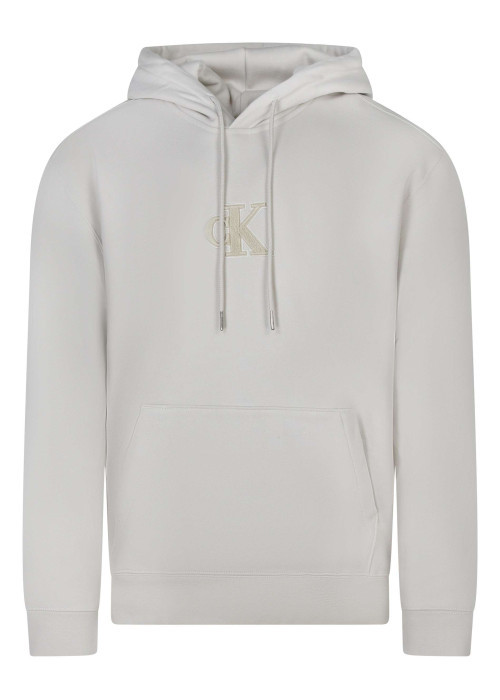 Sweat en coton écru uni à coupe droite avec un logo en relief