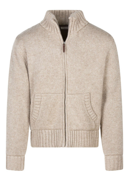 Gilet beige uni avec une coupe ajustée un col montant et des manches longues