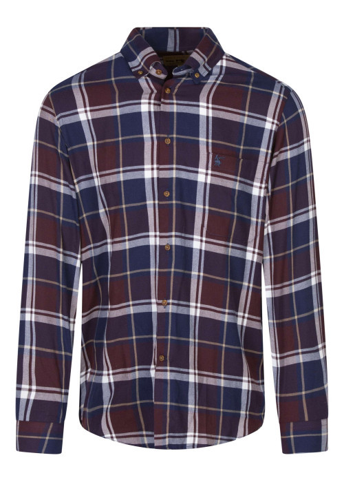 Chemise en coton bordeaux carreaux avec une coupe droite et un col à rabats