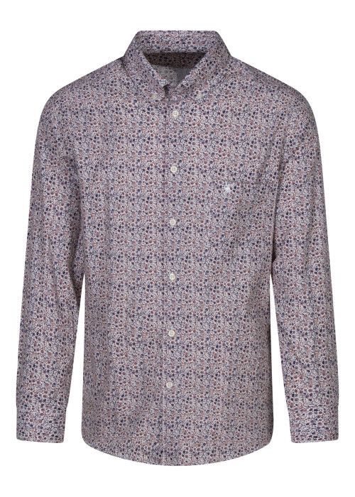 Chemise en coton rose fleuri avec une coupe regular fit et un col boutonné