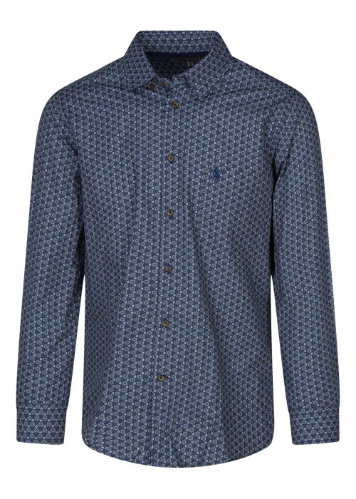 Chemise en coton marine fleuri avec une coupe regular fit et un col boutonné