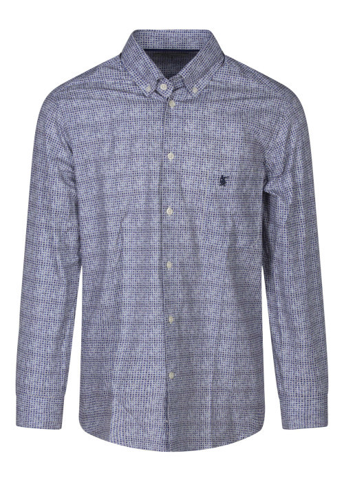 Chemise en coton blanche et marine fleuri avec une coupe regular fit