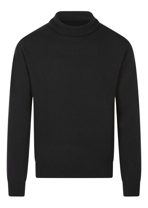 Pull laine cachemire noir uni avec une coupe droite et un col roulé