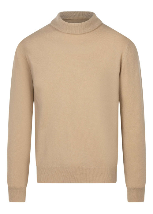 Pull laine cachemire camel uni avec une coupe droite et un col roulé