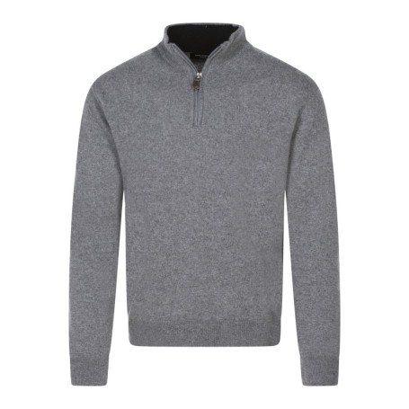 Pull laine cachemire gris uni avec un col...