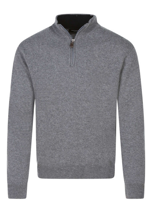 Pull laine cachemire gris uni avec un col camionneur et des manches longues