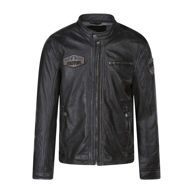 Mauritius - Blouson En Cuir De Mouton Anthracite Uni Avec Une Coupe Ajustée Et Un Col Rond - Anthracite Mauritius - Blouson En Cuir De Mouton Anthracite Uni Avec Une Coupe Ajustée Et Un Col Rond - Anthracite